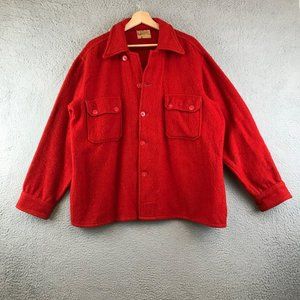 Vintage 40s Mens North Country Wool Double Pocket Button Shirt Jacket Red USA XL